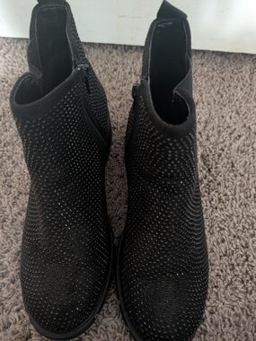 Sophia Taylor Black Rhinestone Chelsea Booties Lug Sole Chunky